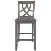 Farmhouse 2 Piece Padded Round Counter Height Kitchen Dining Chairs with Cross Back for Small Places, Gray - as picture