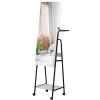 Full mirror wood flooring style, with storage shelves, white light beads, detachable foldable hanging bar at the back, jewelry storage mirror cabinet
