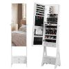 Full mirror wood flooring style with 2 large drawers, natural light strip, jewelry storage mirror cabinet - white - as picture