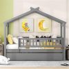 Twin Size Wooden House Bed with Twin Size Trundle, Gray - as picture