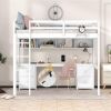 Full Size Loft Bed with Desk, Cabinets, Drawers and Bedside Tray, Charging Station, White - as picture