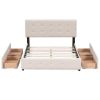 Upholstered Platform Bed with Classic Headboard and 4 Drawers, No Box Spring Needed, Linen Fabric, Queen Size Beige - as picture