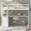 Twin Size Loft Bed with Desk and Shelves, Two Built-in Drawers, White - as picture