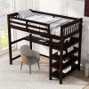 Twin Size Loft Bed with Storage Shelves and Under-bed Desk, Espresso - as picture