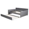 Full Size Upholstered daybed with Trundle and Wood Slat Support, Gray - as picture