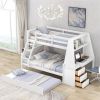 Twin over Full Bunk Bed with Trundle and Built-in Desk, Three Storage Drawers and Shelf,White - as picture