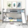 Full over Full Bunk Bed with Convertible Slide and Ladder, Gray - as picture