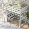 Twin Size Loft Bed with Desk and Shelves, Two Built-in Drawers, White - as picture