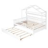 Wooden Full Size House Bed with Twin Size Trundle,Kids Bed with Shelf, White - as picture