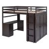 Full size Loft Bed with Drawers,Desk,and Wardrobe-Espresso - as picture