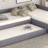 Upholstered Double Twin Size Daybed with Trundle and Drawer, Gray - as picture