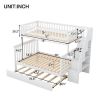 Twin over Full Bunk Bed with Trundle and Staircase,White - as picture
