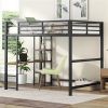 Full Size Metal Loft Bed with Built-in Desk and Storage Shelves, Black - as picture