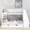Twin over Full Bunk Bed with Trundle and Built-in Desk, Three Storage Drawers and Shelf,White - as picture