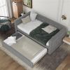 Twin Size Daybed with Trundle, Upholstered Daybed with Padded Back, Gray - as picture