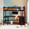 Full size Loft Bed with Shelves and Desk, Wooden Loft Bed with Desk - Espresso - as picture