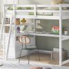 Twin Size Loft Bed with Desk and Shelves, Two Built-in Drawers, White - as picture