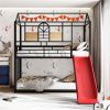 Metal Bunk Bed ,Metal Housebed With Slide,Three Colors Available.(Black with Red Slide) - as picture