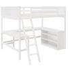 Full size Loft Bed with Shelves and Desk, Wooden Loft Bed with Desk - White - as picture