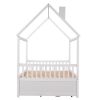 Full size Wooden House Bed with Trundle and 3 Storage Drawers-White - as picture