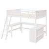 Full size Loft Bed with Shelves and Desk, Wooden Loft Bed with Desk - White - as picture