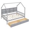 Wooden Full Size House Bed with 2 Drawers,Kids Bed with Storage Shelf, Gray(Expected Arrival Time: 5.15) - as picture