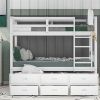 Wood Bunk Bed with Trundle and Drawers,White - as picture