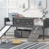 Twin size Loft Bed Wood Bed with Two Storage Boxes - Gray - as picture