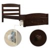Platform Twin Bed Frame with Storage Drawer and Wood Slat Support No Box Spring Needed, Espresso - as picture