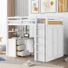 Full size Loft Bed with Drawers,Desk,and Wardrobe-White - as picture