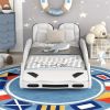 Twin Size Race Car-Shaped Platform Bed with Wheels, White - as picture