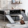 Twin size Loft Bed Wood Bed with Two Storage Boxes - Gray - as picture