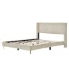 Queen Size Corduroy Platform Bed with Metal Legs, Beige - as picture