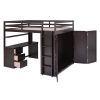 Full size Loft Bed with Drawers,Desk,and Wardrobe-Espresso - as picture