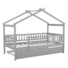 Twin Size Wooden House Bed with Twin Size Trundle, Gray - as picture
