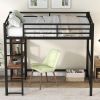 Full Size Metal Loft Bed with Built-in Desk and Storage Shelves, Black - as picture