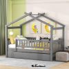 Twin Size Wooden House Bed with Twin Size Trundle, Gray - as picture