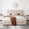 Upholstered Platform Bed with Classic Headboard and 4 Drawers, No Box Spring Needed, Linen Fabric, Queen Size Beige - as picture