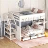 Wood Full Size Convertible Bunk Bed with Storage Staircase, Bedside Table, and 3 Drawers, White - as picture