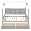 Wooden Full Size House Bed with 2 Drawers,Kids Bed with Storage Shelf, Gray(Expected Arrival Time: 5.15) - as picture