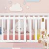 Twin Size Wood Floor Bed Frame with Fence and Door, White - as picture