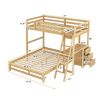Twin over Full Bunk Bed with Built-in Desk and Three Drawers,Natural - as picture
