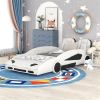 Twin Size Race Car-Shaped Platform Bed with Wheels, White - as picture