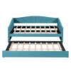 Upholstered Daybed Sofa Bed Twin Size With Trundle Bed and Wood Slat ,Blue - as picture