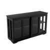Kitchen Storage Stand Cupboard With Glass Door-Black - as picture
