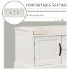 Storage Bench with 2 Drawers and 2 Cabinets, Shoe Bench with Removable Cushion for Living Room, Entryway (White) - as picture