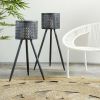 Decmode Large Round Pierced Black Metal Lantern Candle Holder with Tripod Base & Quatrefoil Pattern, 8' x 31' - DecMode