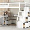 Twin Size Loft Bed with 7 Drawers 2 Shelves and Desk - White - as picture