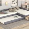 Upholstered Double Twin Size Daybed with Trundle and Drawer, Gray - as picture