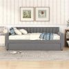 Full Size Upholstered daybed with Trundle and Wood Slat Support, Gray - as picture